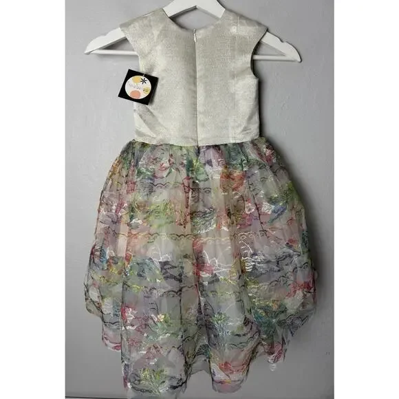 NWT Halabaloo Toddler Girls Dress Size 2T Fancy Butterfly Appliqué Shiny Party